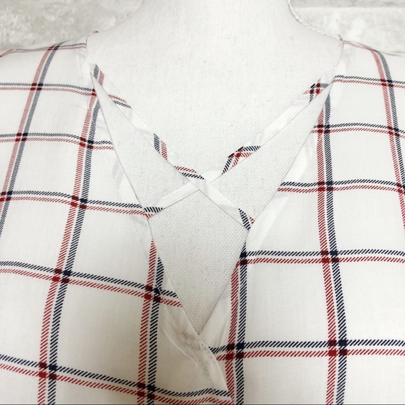 En Creme | Red/Blue Plaid/Checkered Long-sleeve Top Small - Picture 4 of 8